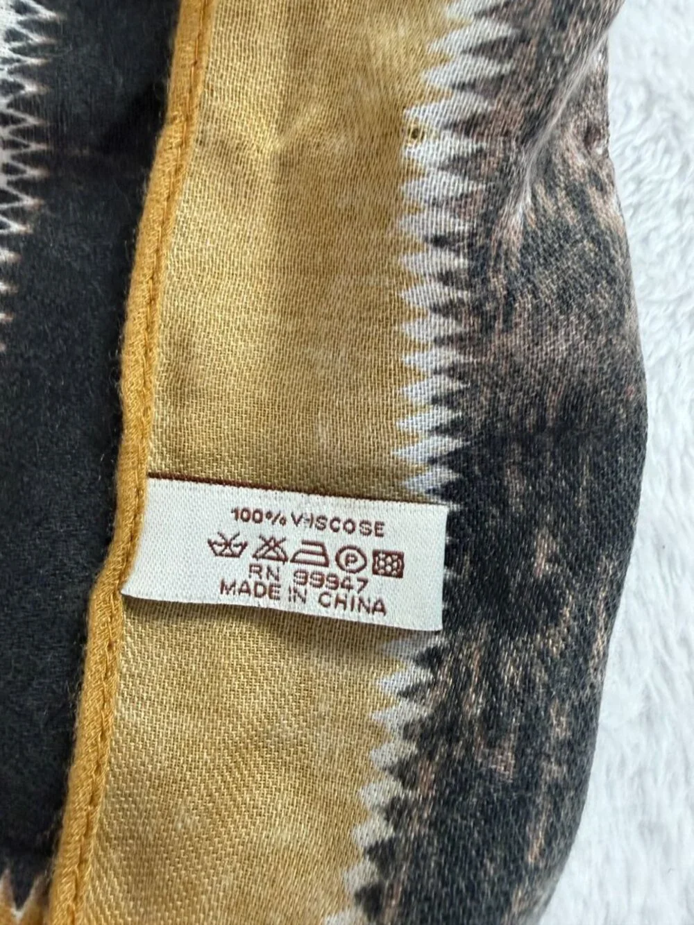 Animal Print Scarf Mustard Gold Border Black Brown Fringe Lightweight 70x35